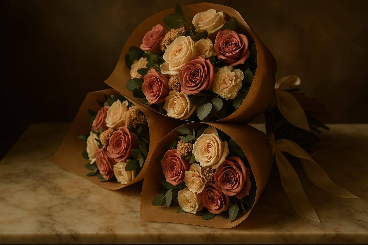 Hand-tied blush and sage bouquet